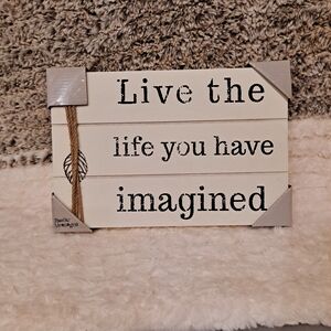 Cream Black Wall Art 'Live The Life You Imagined' Wood Plaque W/Twine Metal